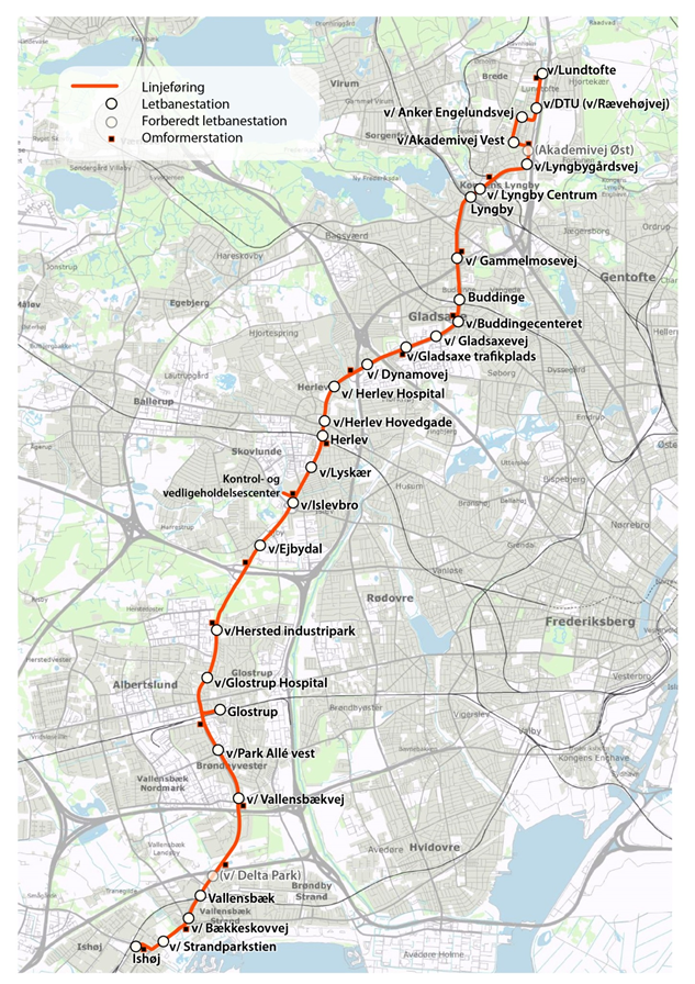 Kort over letbanen på Ringbanen 3